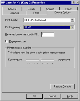 setting the printer memory 